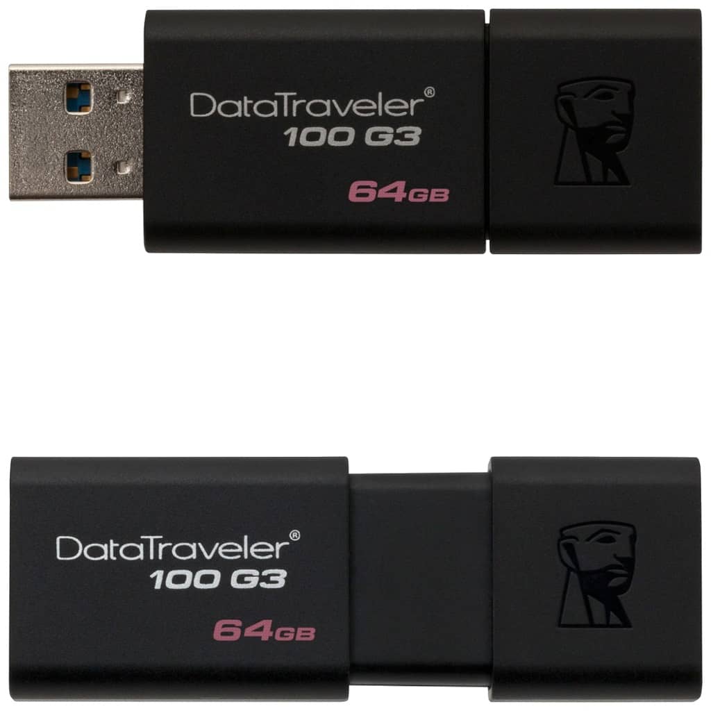 Clé USB 3.0 Kingston DataTraveler 100,  64Go Noir (DT100G3/64GB)