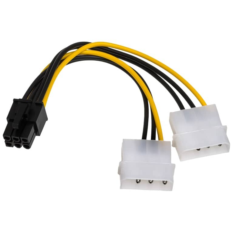 Cable Adaptateur MF 2x Molex (4pins) vers 1x PCIe (6pins),  0.10m (MF-MOL.PCE-0001xx)