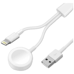 [C_ADUS2-101207] Cable Adaptateur MM USB 2.0 vers 1x Lightning, 1x charge induction iWatch, 1.0m Blanc (MM-US2.APP-0010WT)