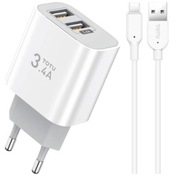 [A_STTOT-351024] Chargeur secteur pour Smartphone et Tablette, 3.4A Blanc 2x USB 2.0 18W (Totu CACA-021 Lightning)