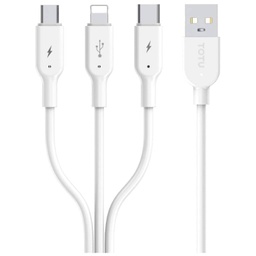 [C_ADUS2-349533] Cable Adaptateur MM USB 2.0 vers 1x Micro USB, 1x USB 2TypeC, 1x Lightning,  1.2m Blanc (Totu B3B-001)