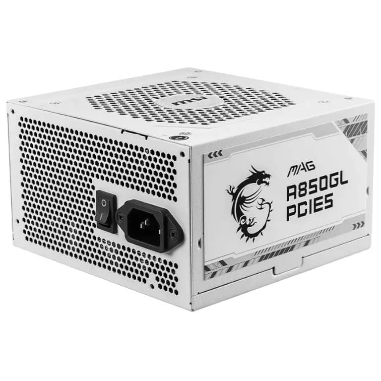 Alimentation ATX3.0 MSI MAG A850GL PCIE5 Blanc, 850W Modulaire 80PLUS Gold _ 306-7ZP8A24-CE0