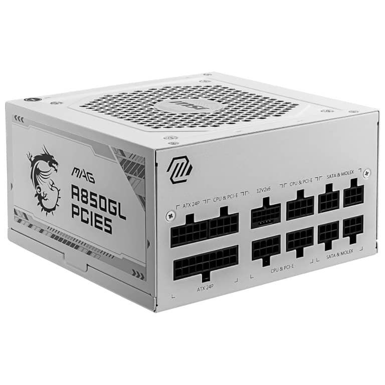 Alimentation ATX3.0 MSI MAG A850GL PCIE5 Blanc, 850W Modulaire 80PLUS Gold _ 306-7ZP8A24-CE0