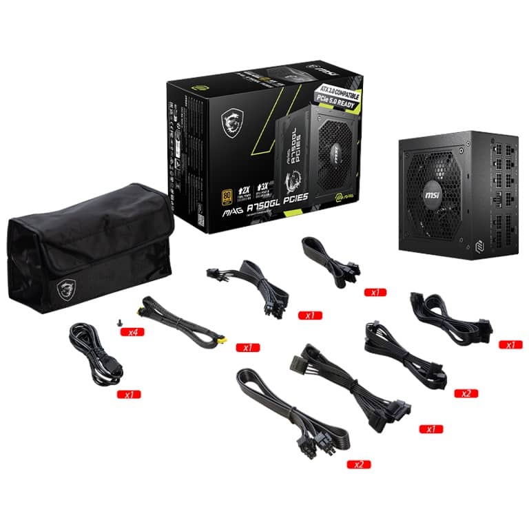 Alimentation ATX3.0 MSI MAG A750GL PCIE5, 750W Modulaire 80PLUS Gold _ 306-7ZP8B11-CE0