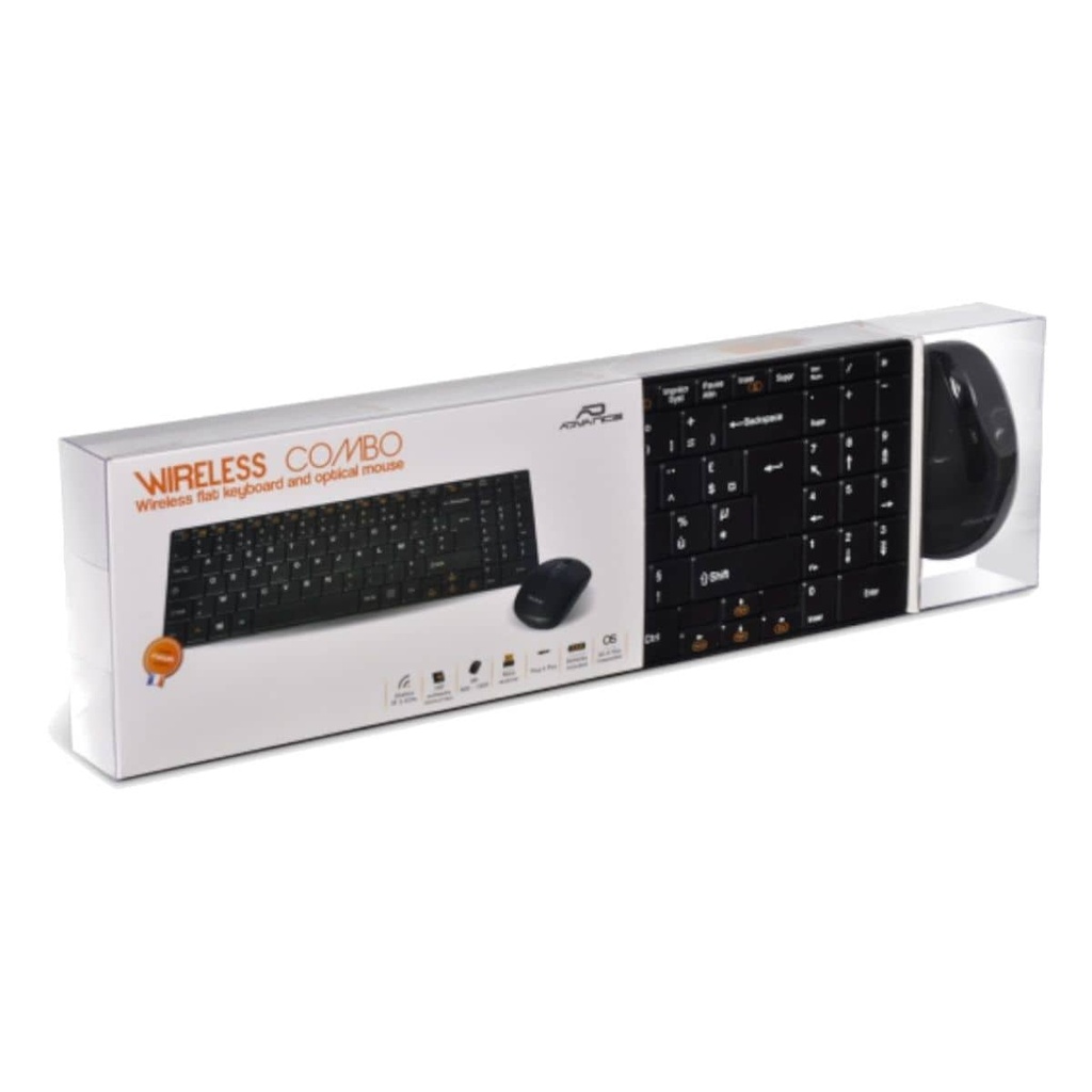 Pack Clavier/Souris Sans fil RF Advance Combo Multimédia, Noir _ CLS-SLIM-BK