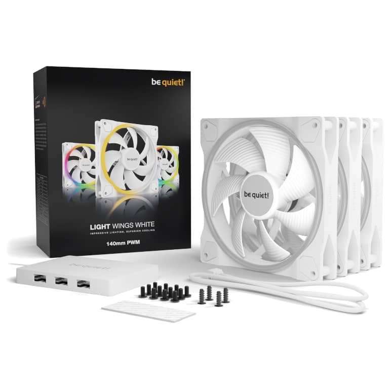 Kit 3x Ventilateurs pour Boitier 140mm Be Quiet Light Wings PWM, Blanc ARGB _ BL102