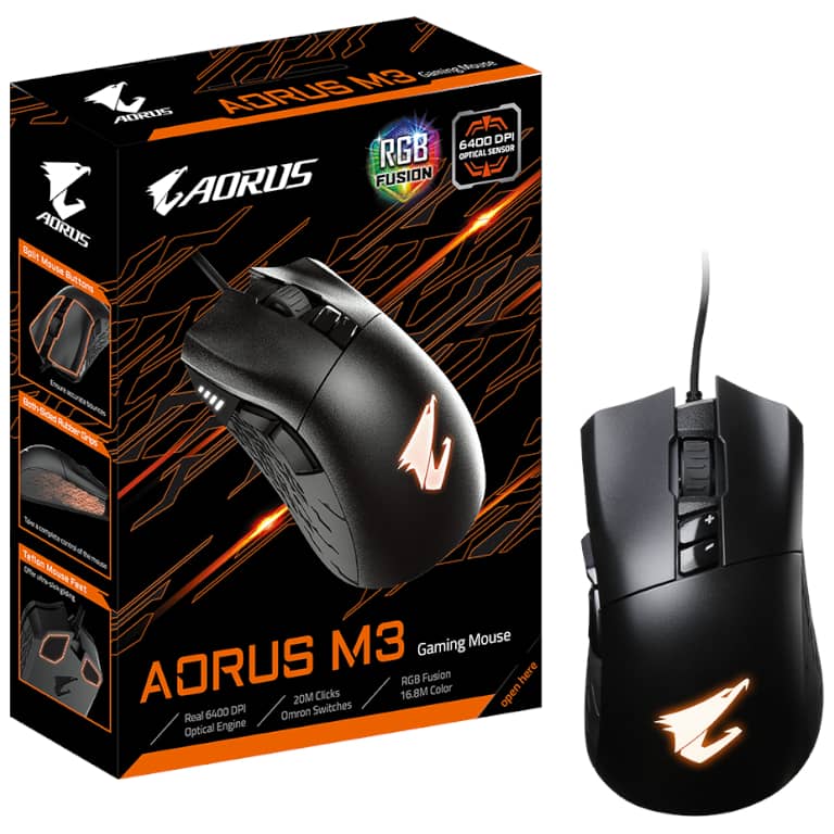 Souris Filaire USB 2.0 Gigabyte AORUS M3, Noir/LED _ GM-AORUS M3