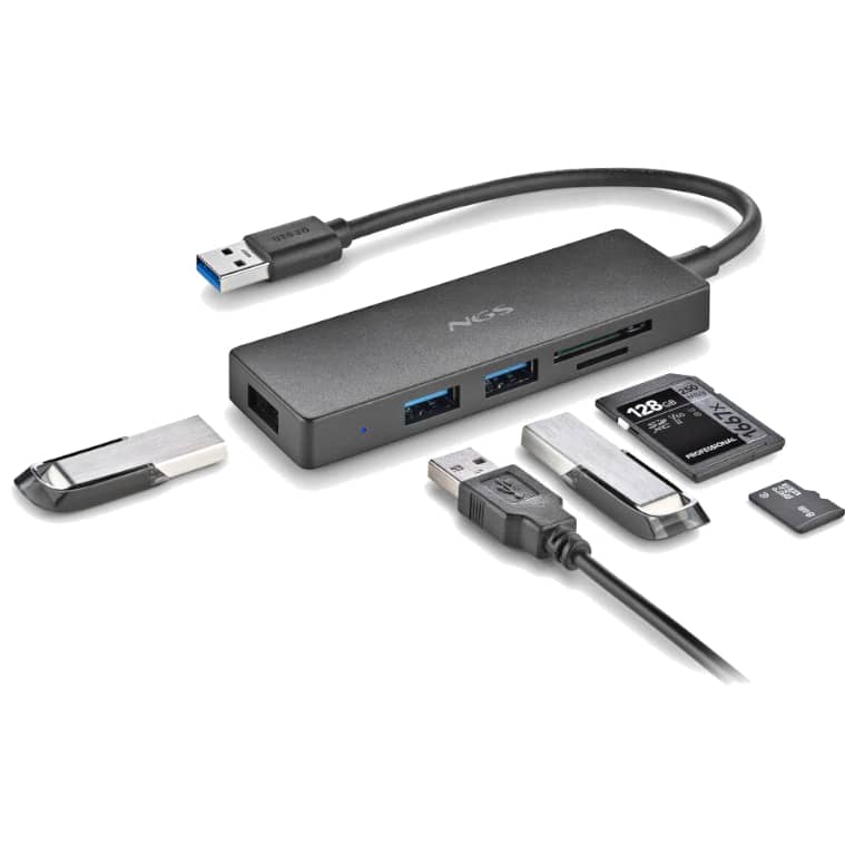Hub USB 3.0 NGS iHub Reader, Lecteur/USB 3.0, Noir _ NGS-HUB-0168