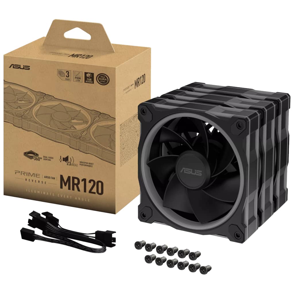 Kit 3x Ventilateurs pour Boitier 120mm Asus Prime MR120 Reverse ARGB, Noir _ 90DA00L0-B09020