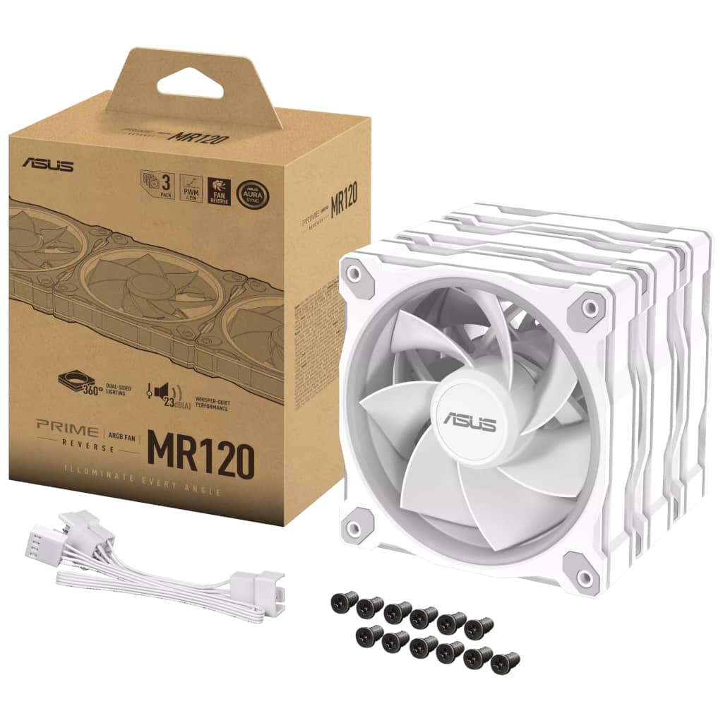 Kit 3x Ventilateurs pour Boitier 120mm Asus Prime MR120 Reverse ARGB, Blanc _ 90DA00L3-B09020