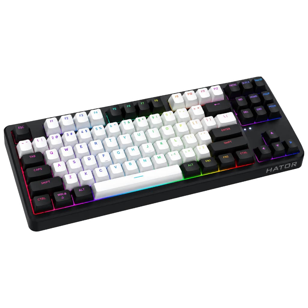 Clavier Sans fil Bluetooth/RF Hator Rockfall3 TKL Wireless, Noir/Blanc/LED _ HTK850FR
