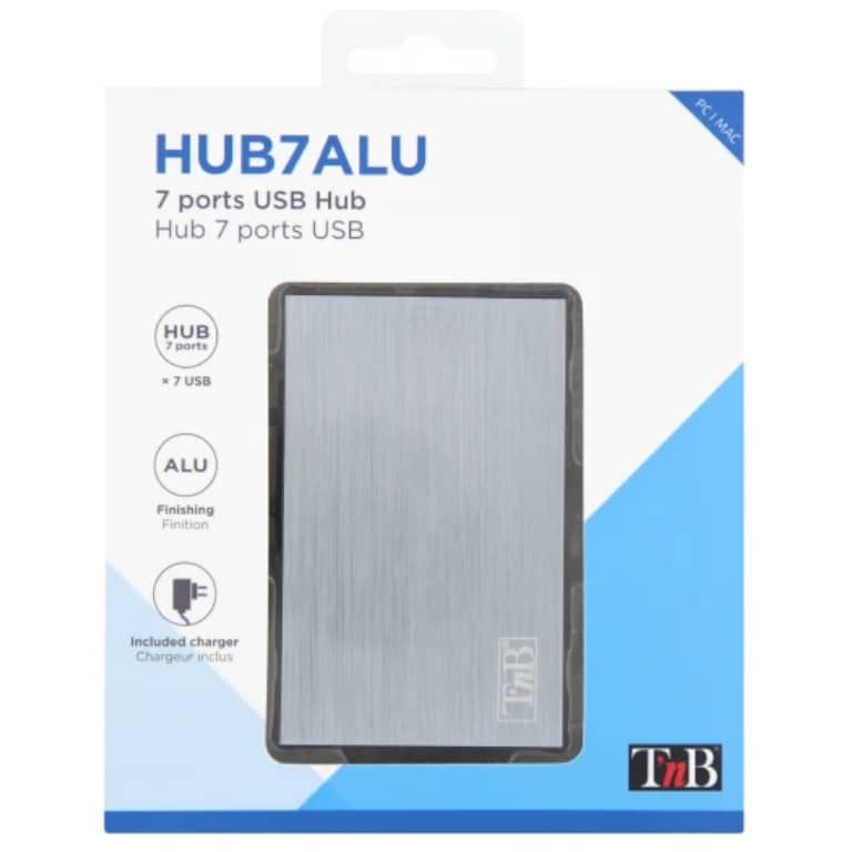 Hub USB 2.0 T'nB, 7x USB 2.0 Gris (HUUSB7ALU)
