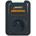 Multiprise parafoudre Infosec S1 USB NEO, 1x Secteur + 2x USB 2.0 _ 61297N1