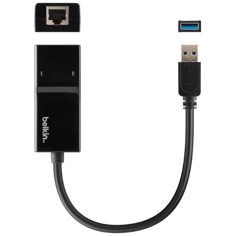 Cable Adaptateur MF USB 3.0 vers 1x RJ45,  0.1m Noir (Belkin B2B048)
