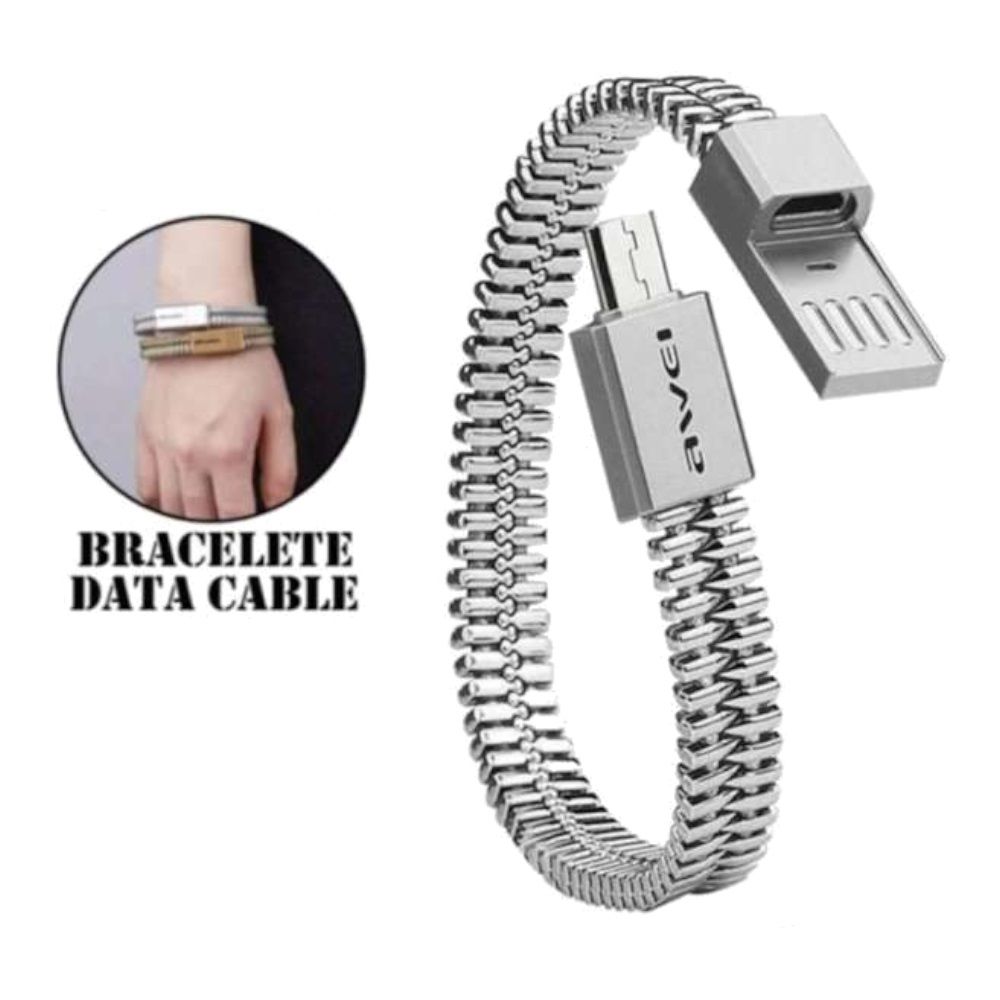 Cable Adaptateur MM USB 2.0 vers 1x Micro USB,  0.2 m  Bracelet Silver (Awei CL-86SL)