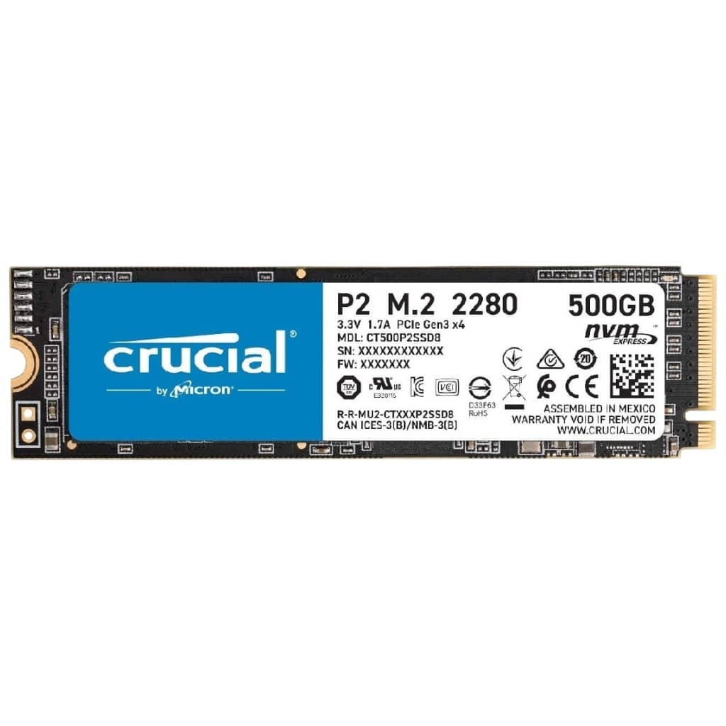 Disque SSD M.2 PCIe3 Crucial P2,  500Go (CT500P2SSD8)