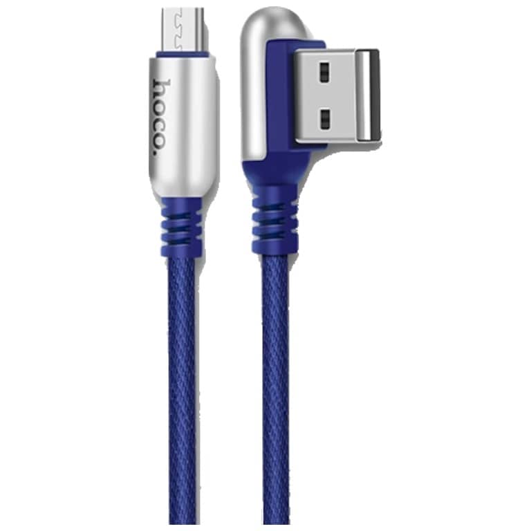 Cable Adaptateur MM USB 2.0 vers 1x Micro USB,  1.2m  Coudé Bleu (Hoco U17BL)