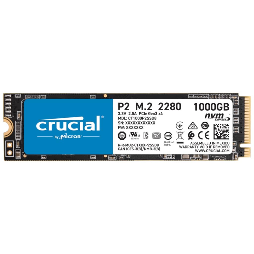 Disque SSD M.2 PCIe3 Crucial P2, 1To (CT1000P2SSD8)