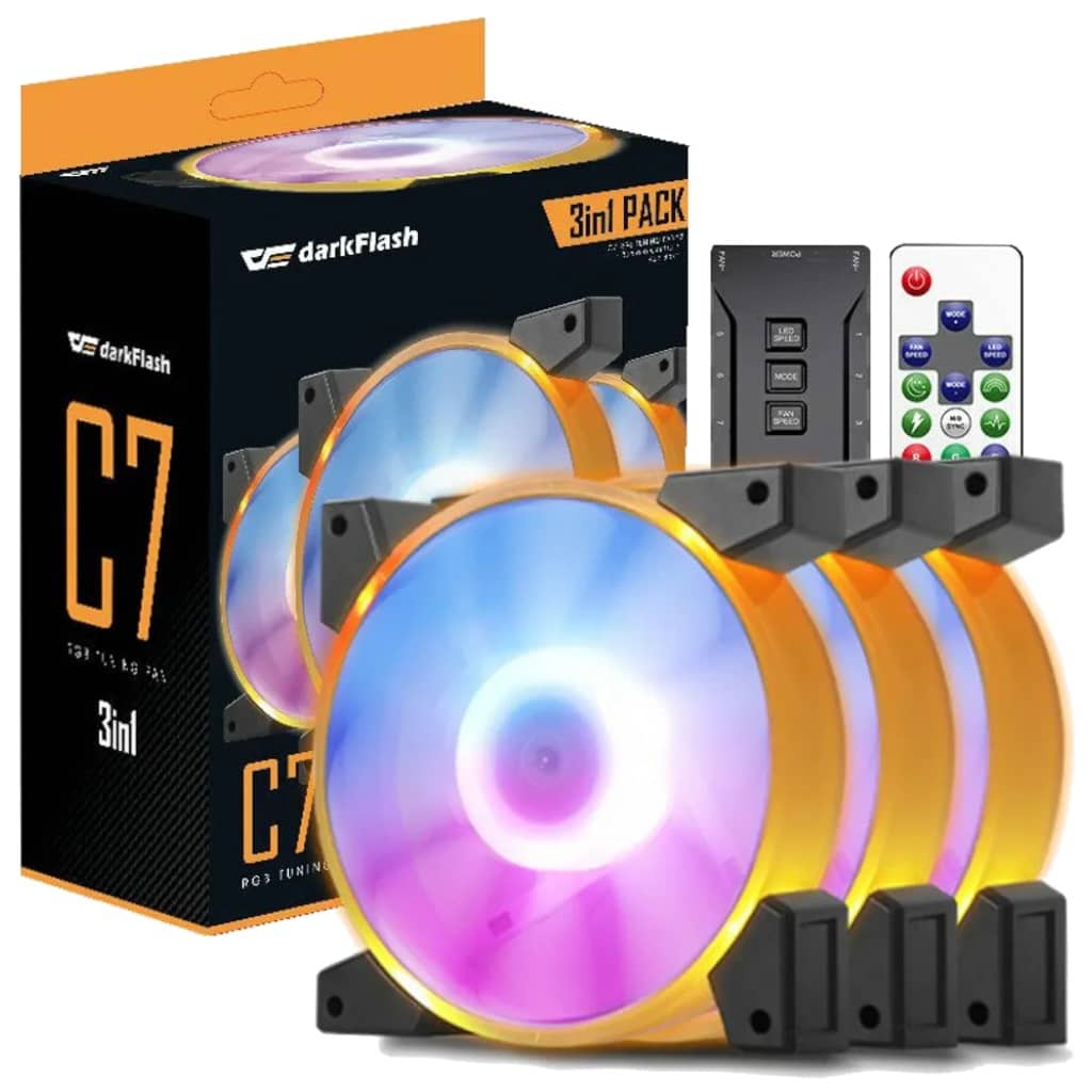 Kit 3x Ventilateurs pour Boitier 120mm DarkFlash C7 ARGB, 3in1 Noir _ 82964