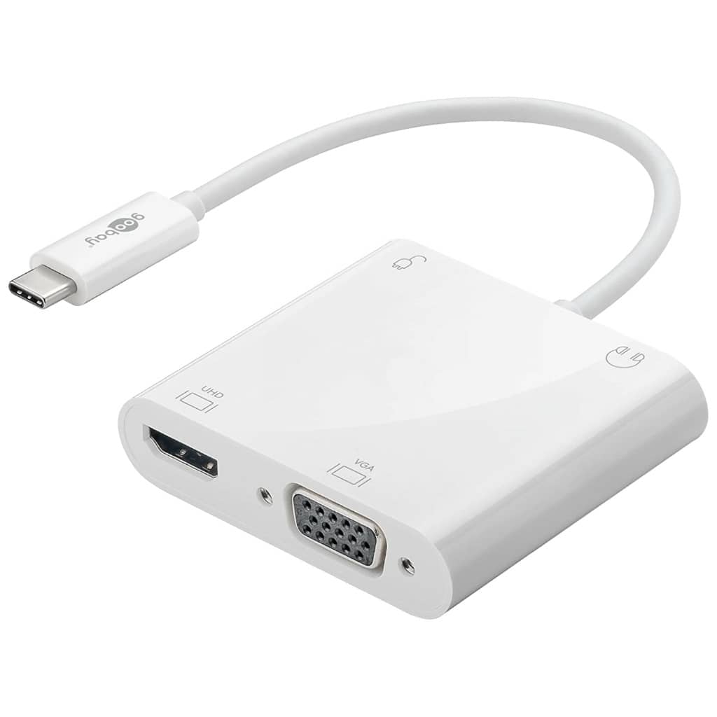 Cable Adaptateur MF USB 3TypeC vers 1x VGA, 1x HDMI,  0.1m Blanc (MF-USC.xxx-0001WT)