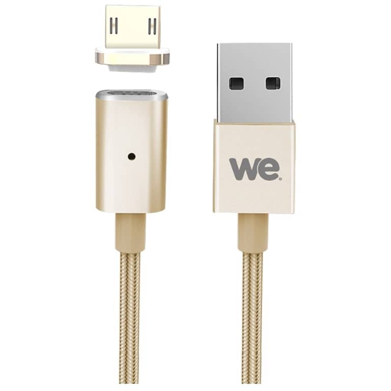 Cable Adaptateur MM USB 2.0 vers 1x Micro USB,  1.0m  Magnétique Or (We WEUSBMICROMAG120O)