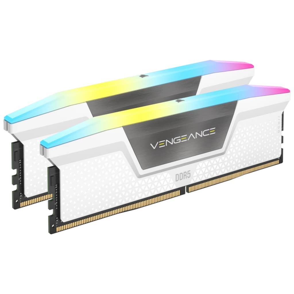 Mémoire DIMM DDR5 6000MHz Corsair, 32Gb (2x 16Gb) Vengeance RGB Blanc (XMP) _ CMH32GX5M2E6000C36W