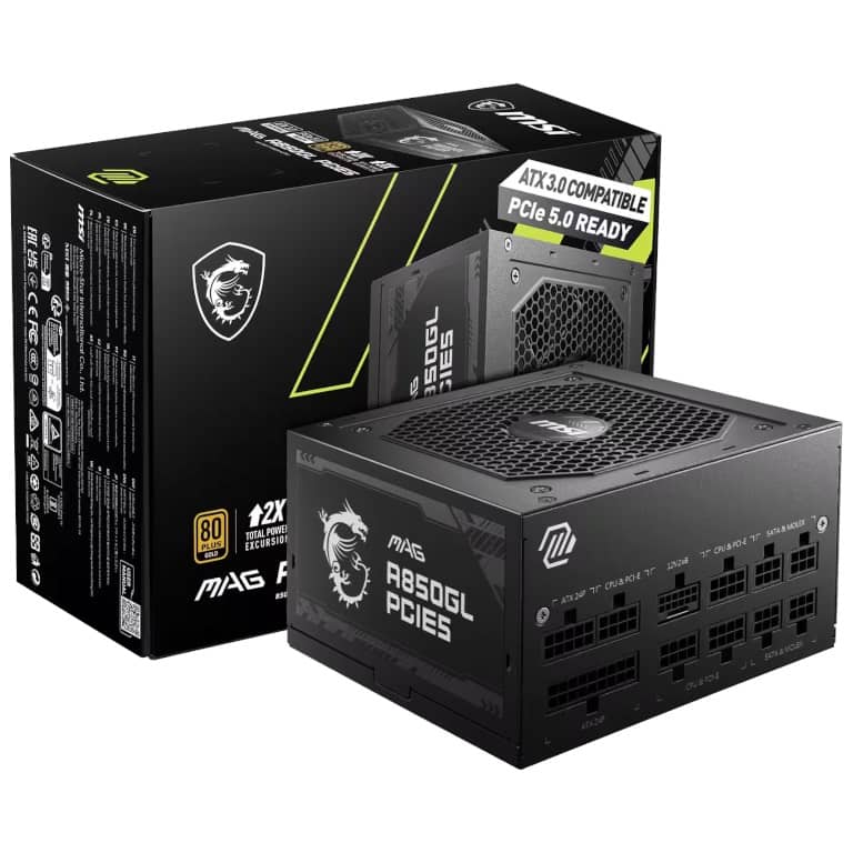 Alimentation ATX3.0 MSI MAG A850GL PCIE5, 850W Modulaire 80PLUS Gold _ 306-7ZP8A11-CE0