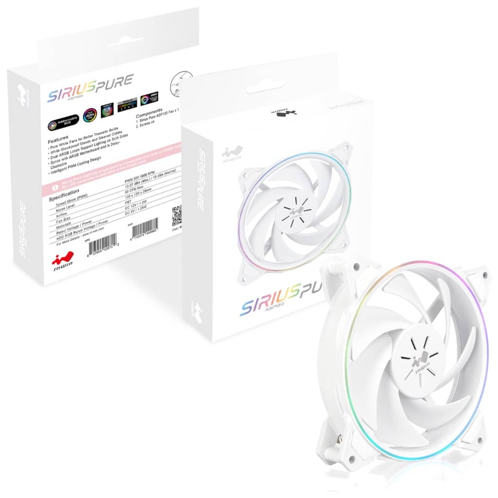 [I_FRINW-949885] Ventilateur pour Boitier 120mm In Win Sirius Pure, Blanc _ IW-ASP120FAN-1PK
