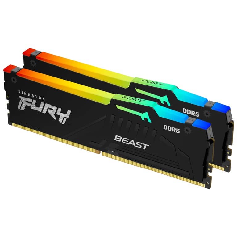 Mémoire DIMM DDR5 5200MHz Kingston, 16Gb (2x 8Gb) Fury Beast Noir RGB _ KF552C40BBAK2-16