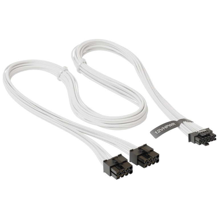Cable Doubleur 2x PCIe (8pins) vers 1x PCIe5 (16pins) MM, 0.75 m coudé Blanc _ Seasonic SS-2X8P-90°-12VHPWR-600