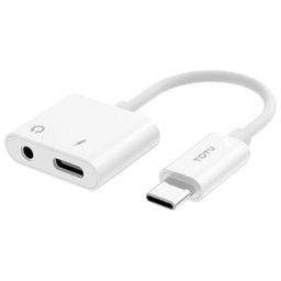 [C_ADUSC-342176] Cable Adaptateur MF USB 2TypeC vers 1x Jack 3.5mm, 1x USB 2TypeC,  0.1m Blanc (Totu EAUC-14)