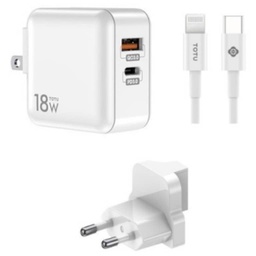 [A_STTOT-351246] Chargeur secteur pour Smartphone et Tablette, 3.4A Blanc 1x USB 3.0, 1x USB 3TypeC 18W (Totu HTY-0902000 Lightning)
