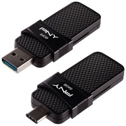 [P_SXPNY-617763] Clé USB 3.0 PNY DUO LINK OTG, 64Go Noir (P-FD64GOTGSLTC-GE)