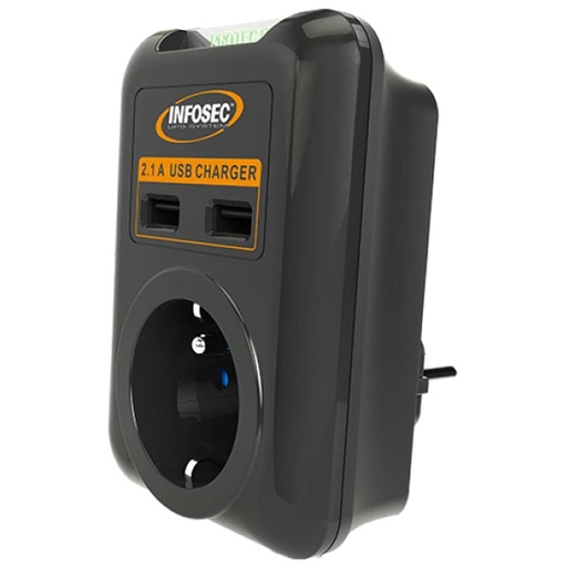 [P_OPINF-612972] Multiprise parafoudre Infosec S1 USB NEO, 1x Secteur + 2x USB 2.0 _ 61297N1
