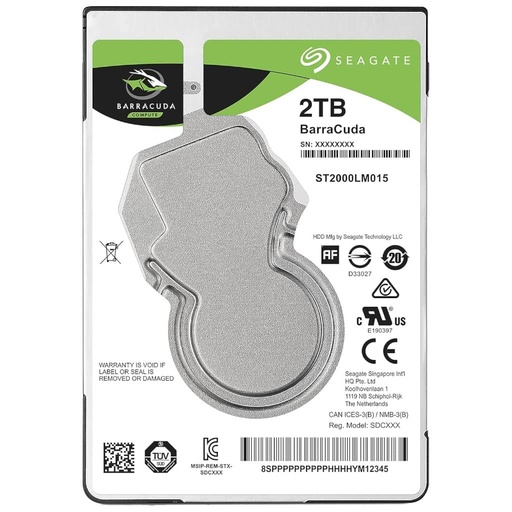 [I_DDSEA-098318] Disque HDD 2.5" SATA Seagate BarraCuda, 2To (ST2000LM015)