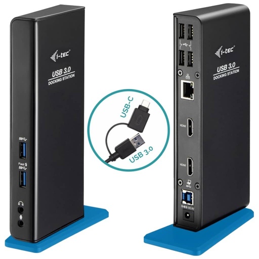 [P_HLITC-703843] Hub/Station d accueil USB 3.0/USB 3TypeC i-Tec Dual HDMI, Noir _ U3DUALHDMIDOCK