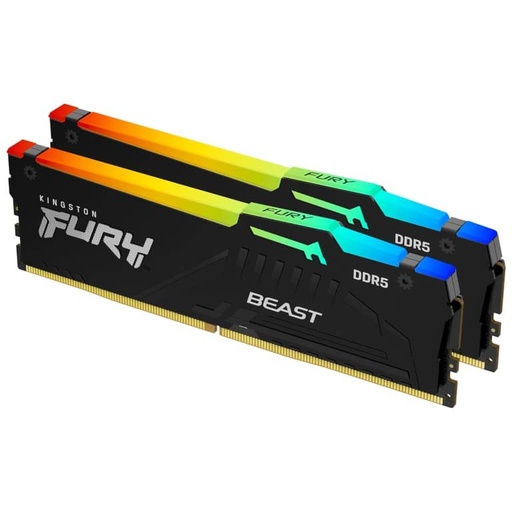 [I_MEKGT-328554] Mémoire DIMM DDR5 5200MHz Kingston, 16Gb (2x 8Gb) Fury Beast Noir RGB _ KF552C40BBAK2-16