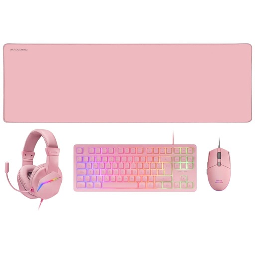 [P_SCMAG-103660] Pack Clavier/Souris/Tapis/Casque Filaire USB 2.0 Mars Gaming COMBO MCP-RGB3, Rose/LED _ MCPRGB3PFR