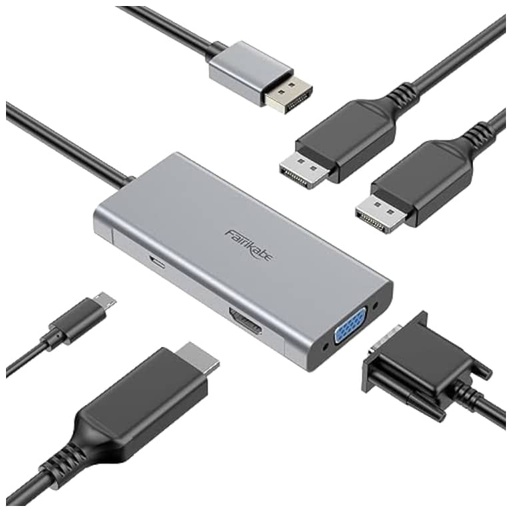 [P_HLxxx-081953] Hub USB DisplayPort, DisplayPort/HDMI/VGA, Gris _ HUB-DPP.xxx-BK