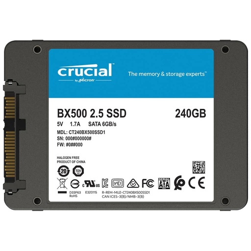 Disque SSD 2.5" SATA Crucial BX500, 240Go (CT240BX500SSD1)